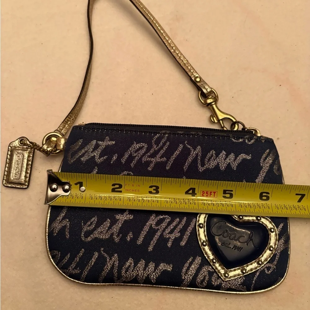 Coach Script New York Metallic Gold and Patent Leather Wristlet